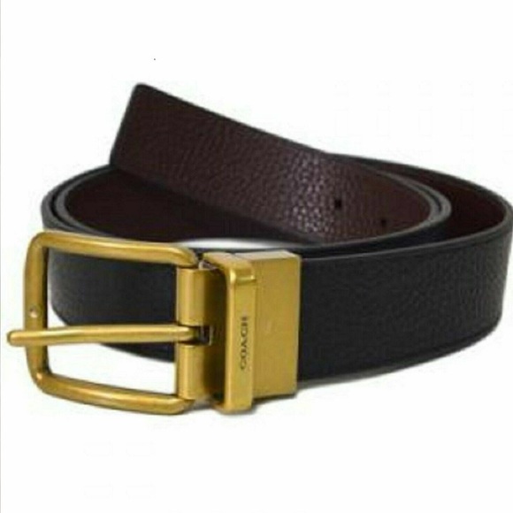 Coach Black and Brown Leather Belt with Gold Buckle